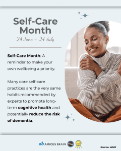 Woman smiling and hugging herself, promoting Self-Care Month and wellbeing.